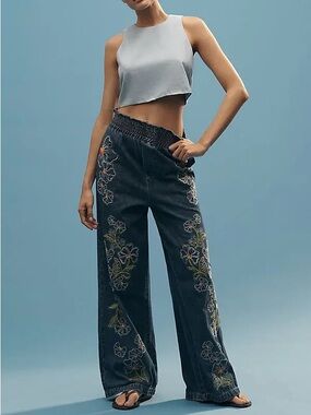 NWT DRIFTWOOD
Isadora Embroidered High-Rise Wide-Leg Jeans M